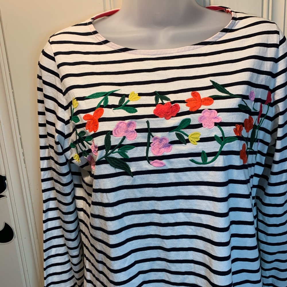 Boden navy stripe embroidered floral long sleeve tee US8 UK12
